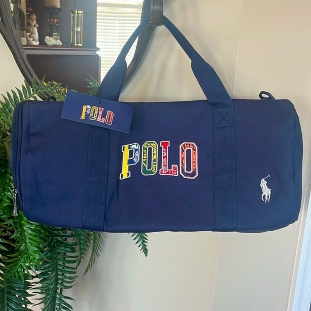 Brand New Polo Ralph Lauren Blue Duffle Bag w/ Embroidered Pony Colorful Logo - Picture 15 of 15